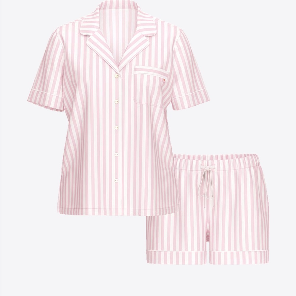 Victoria's Secret Blush and White Striped Pajama model soft Set w/ free panties - Picture 5 of 16